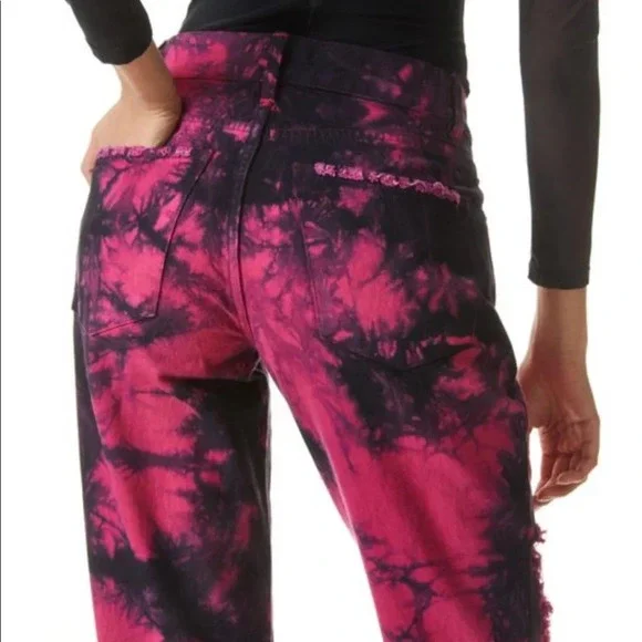 Alice + Olivia Pink and Black Straight Leg Jeans - Picture 5 of 11